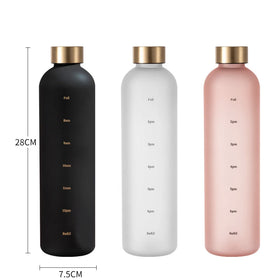 Whole Sale Price 1L Plastic Bottle BPA Free Water Bottle for Outdoor Sports With Time Marker Straw Lid Kettle Frosted Space Cup
