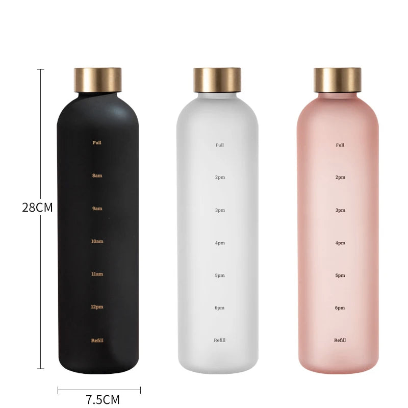 Whole Sale Price 1L Plastic Bottle BPA Free Water Bottle for Outdoor Sports With Time Marker Straw Lid Kettle Frosted Space Cup
