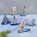Mediterranean Style Ornaments Small Sailboat Model Furnishings Fashionable Creative Wooden Canvas Boat Handicrafts