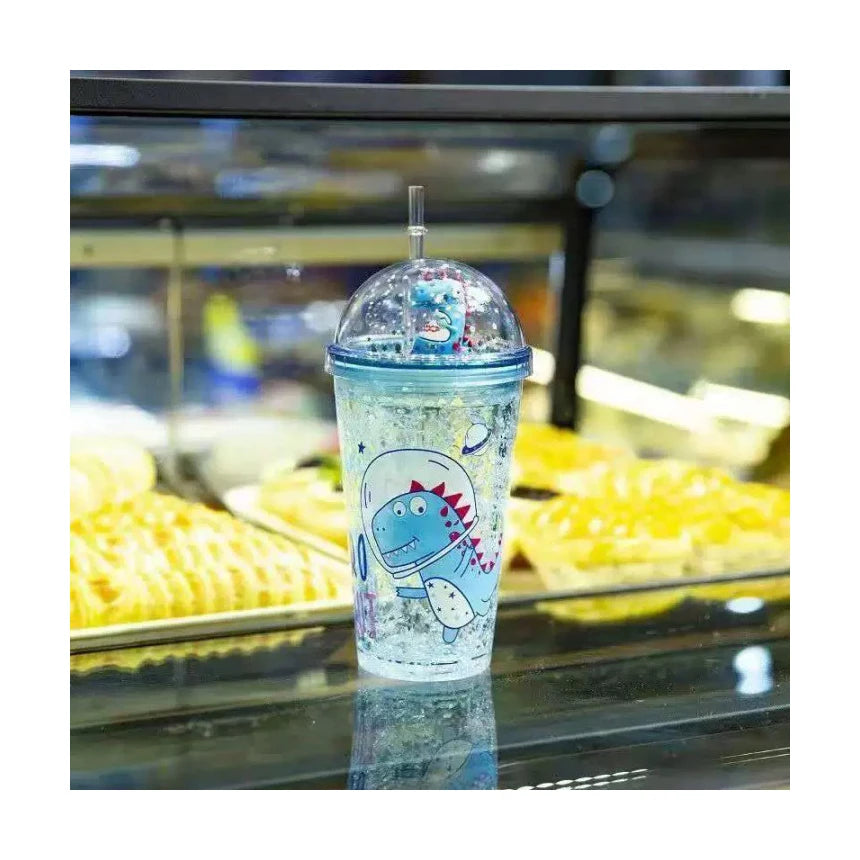 Blue Attractive Design Modern Summer Cool CE Certified Plastic Novelty Cartoon Bottles with Straw for Kids 401-500ml