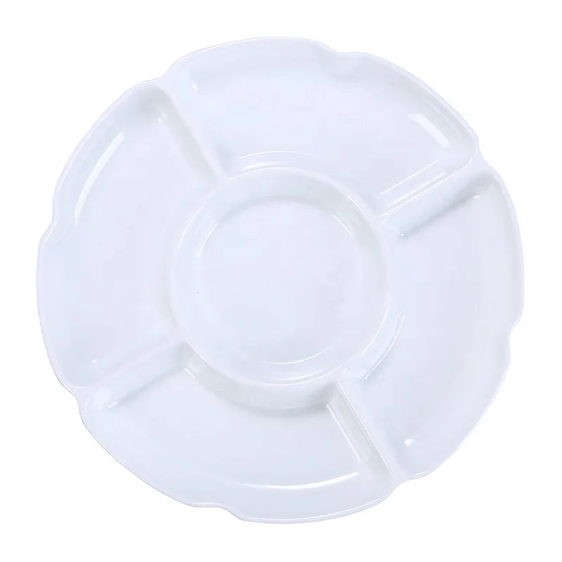 Wholesale Restaurant Dinnerware Fruit Serving Plastic 12 Inch 5 Compartments Portion Melamine Divided Snack Tray
