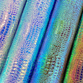 Holographic Reflective Lizard Emboss Cotton Backing Metallic Faux Leather for Making Accessories