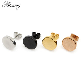 Alisouy 2 Pieces Stainless Steel Fashion Punk Bolt Stud Earrings Male Gothic Black Gold Color Party Gift for Men Women Unisex