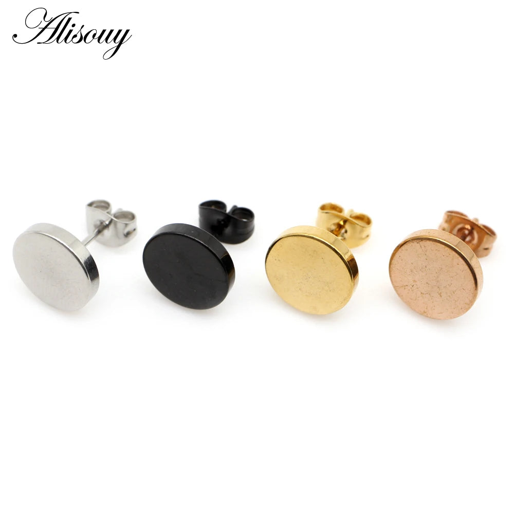 Alisouy 2 Pieces Stainless Steel Fashion Punk Bolt Stud Earrings Male Gothic Black Gold Color Party Gift for Men Women Unisex