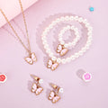5 PCS/Set Trendy Cute Pink Butterfly Pendant Pearl Bracelet Necklace Set for Kids Women Girl Jewelry