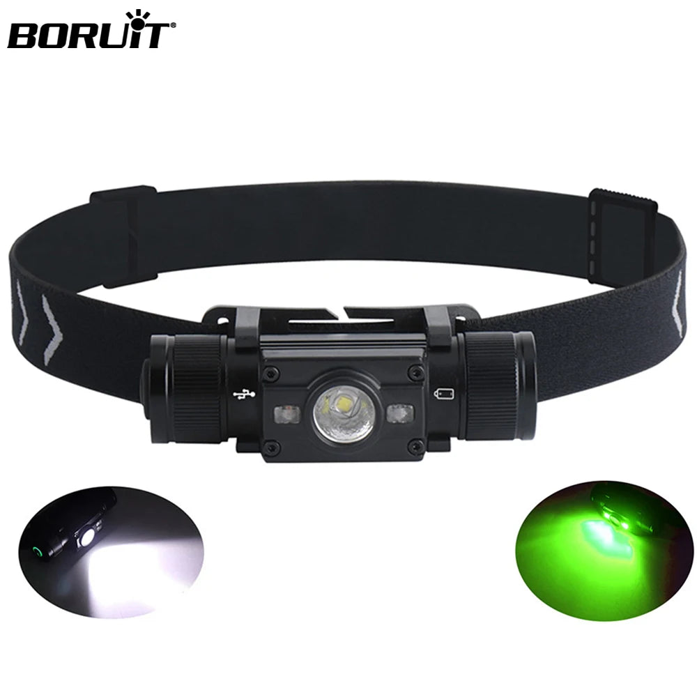 BORUiT HP300 Green Light Outdoor Hunting Led Head Torch Rechargeable Waterproof Multi-function Headlamps With Batteries