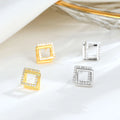 Geometric 925 Sterling Silver square Shape Simple Women CZ Diamond Double square Stud Earrings