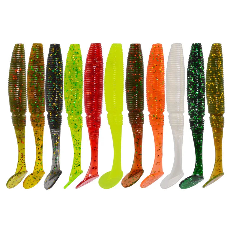 Wobblers Fishing Lures 75mm 3.2g 6pcs Worm Silicone Artificial Soft Bait Carp Bass Fly T Tail Swimbait Isca Pesca Tackle
