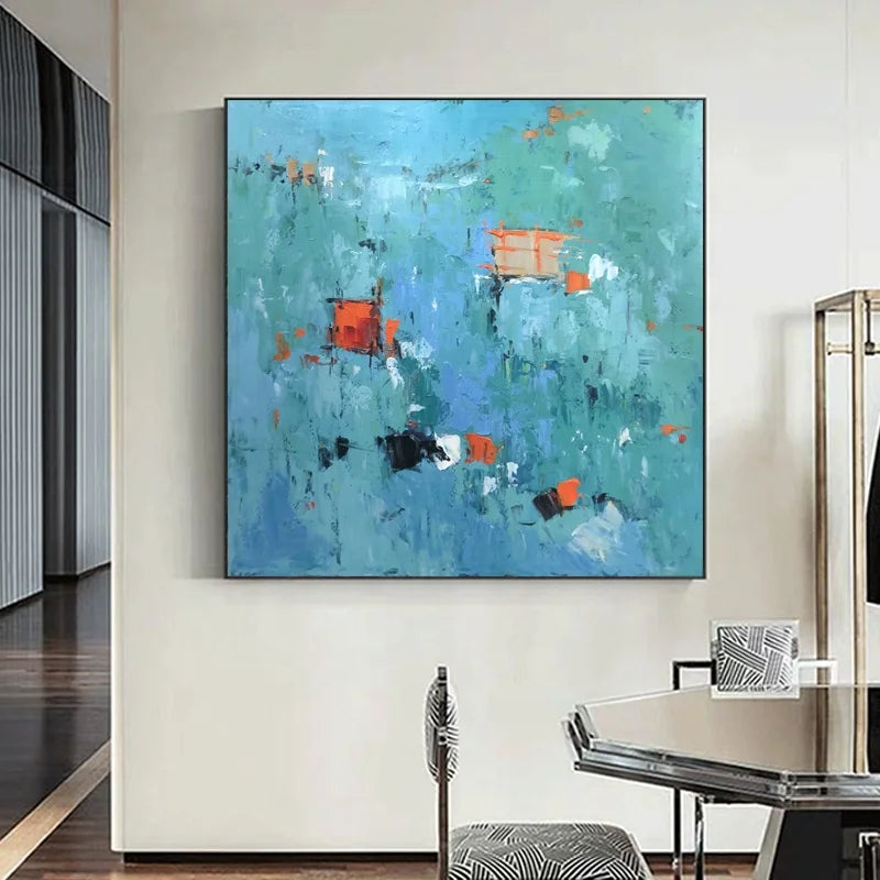 Hand Painted Contemporary Original Oil Painting Square Canvas Abstract Art Home Decor Living Room Wall Art Plastic Frame