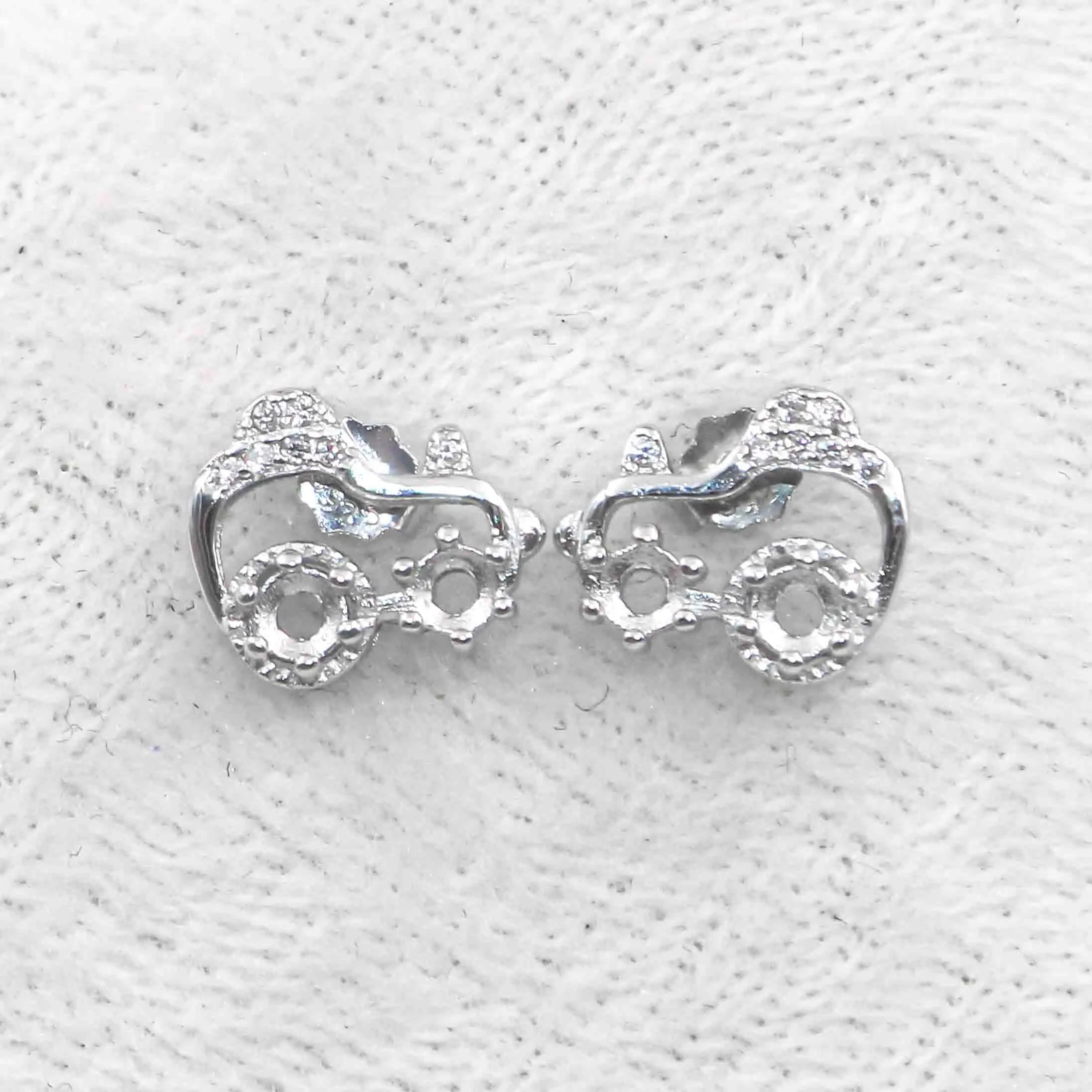 Sterling Silver 3*3mm Semi Mount Stud Earrings Empty Frame Support Blank Setting S925 Base Without Center Stone for DIY Inlay