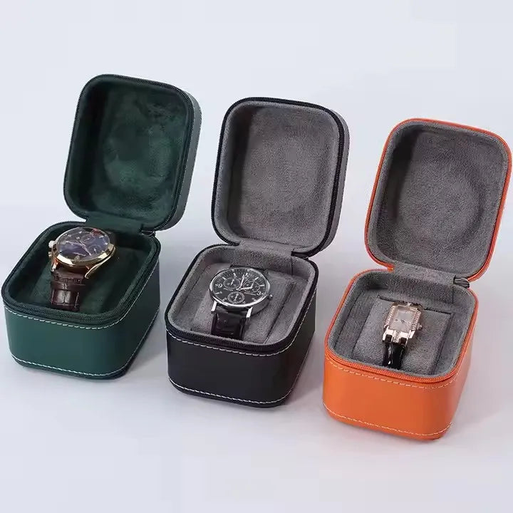 Wholesale Watch Box High-End PU Leather Portable Flip Cover Travel Single Zipper Watch Bag for Business