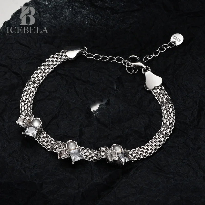 American Heavy Metal Handmade S925 Sterling Silver Square Bracelet 5a Zircon Natural Agate High End Fine Jewelry Bracelet