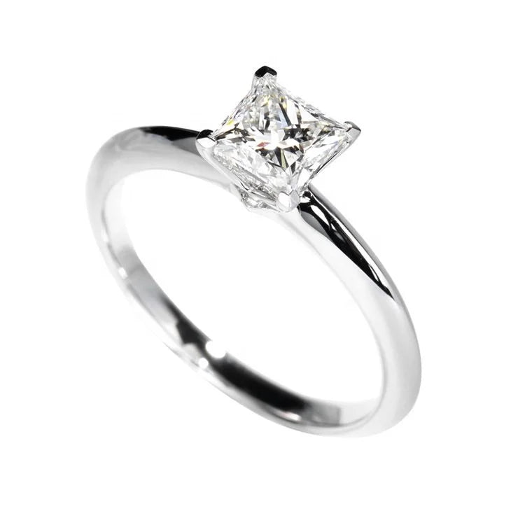 Hot Designs Jewelry HPHT Lab Grown 1 Carat  Princess Cut Diamond 18K Solid White Gold Ring  for Women