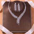 Luxury Fashion Heavy Shiny CZ Zircon Crystal Necklace Earrings Set Engagement Wedding Bridal Jewelry Set