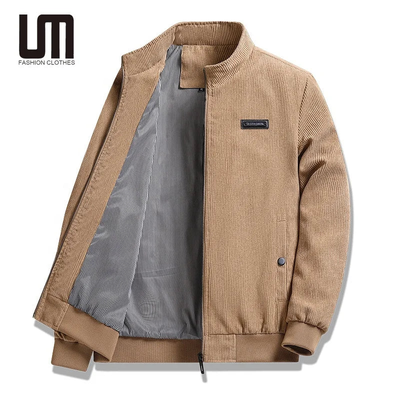 Liu Ming 2025 New Arrival Autumn Men Clothing Fashion Warm Corduroy Polyester Solid Color Stand Bomber Coat Zipper Slim Jacket