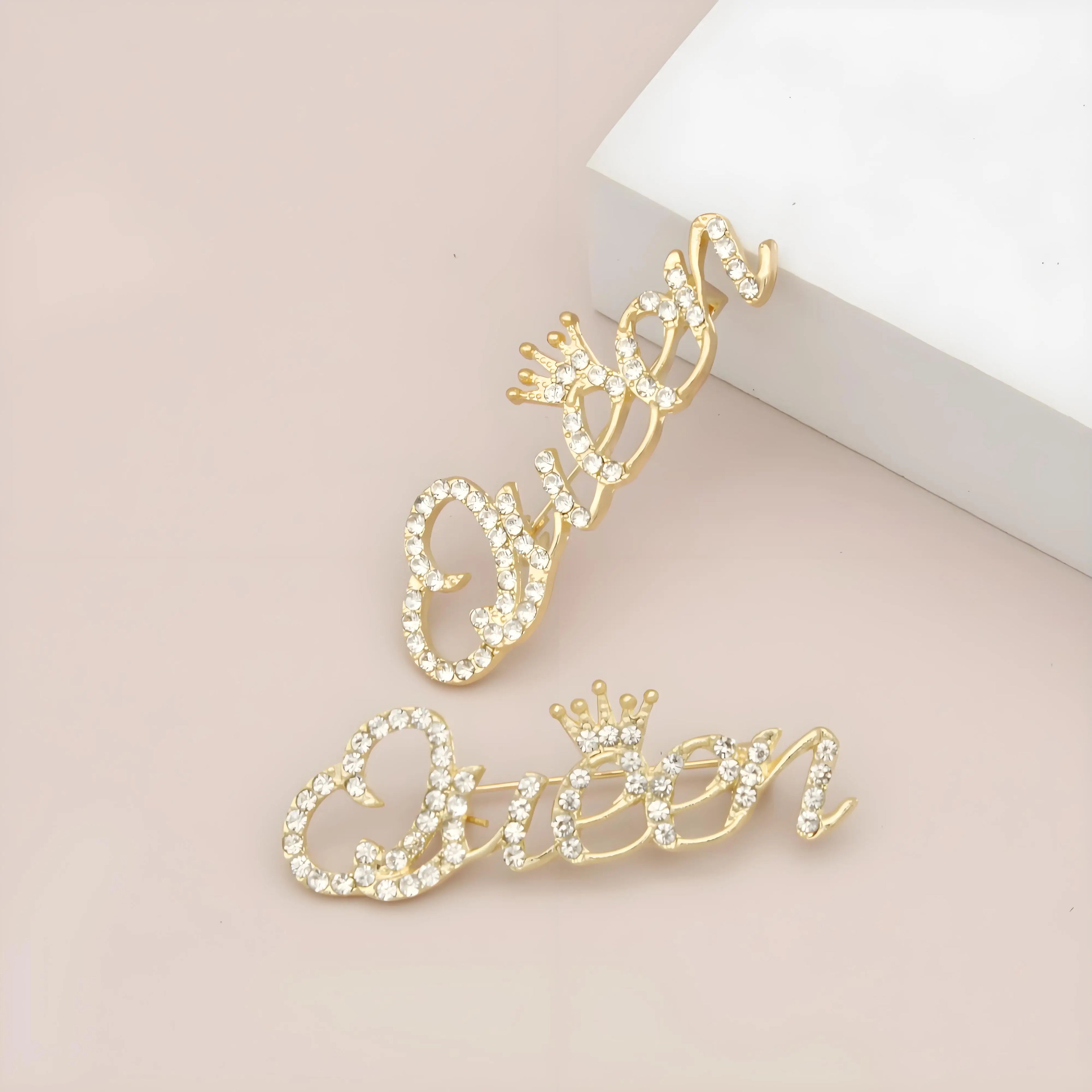 Jachon Bridal Rhinestone Queen Brooch Pin Elegant Wedding Party Engagement Gift Number Crystal Gold Alloy Brooches