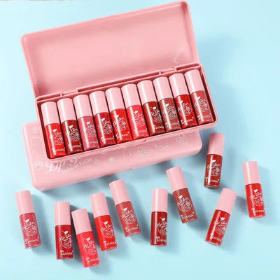 TEAYASON 10 Piece /box pink Pearlite Lip Gloss Box Lip Gloss Moisturizing and Long-lasting Without Staining Cute Mirror Lipstick