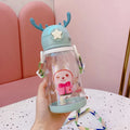Outdoor Cartoon Antlers Children Straw Water Bottles Anti-Leak Portable Strap Kids Kettle 600Ml Cartoon Gift Cup Baby Water Cup