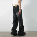 Custom American High Street Distressed Vintage Washed Black Flared Jeans Casual Denim Men's Jeans