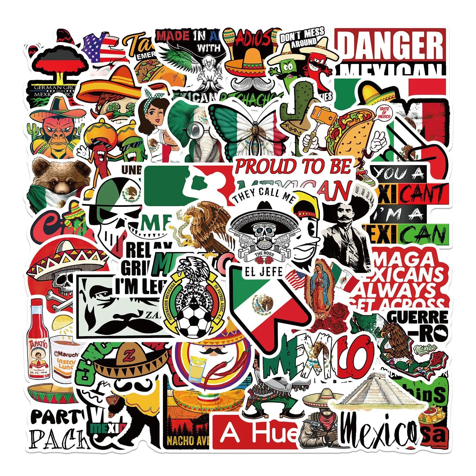 50Pcs Mexico Style Personality Logo Graffiti Sticker for Phone Laptop Bottle Car Waterproof PVC Custom Label