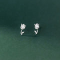 Real 925 Sterling Silver Mini Tulip Flower CZ Zircon Stud Earrings Women Wedding Anniversary Earring Jewelry
