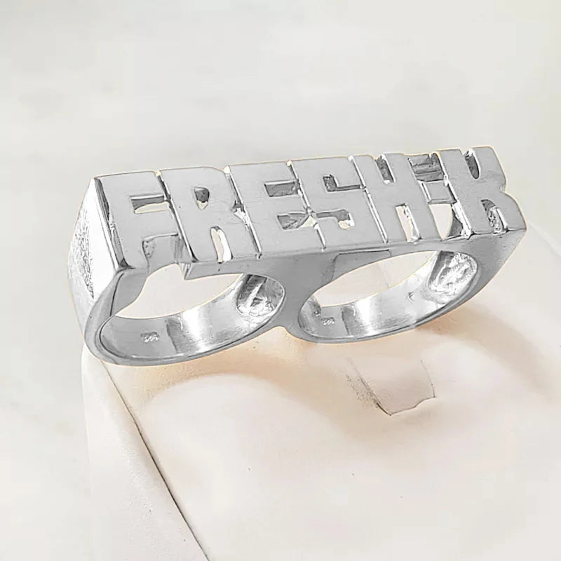 Two-finger Gold Personality Hip Hop Women Fashion Punk Letter Gift Name Ring