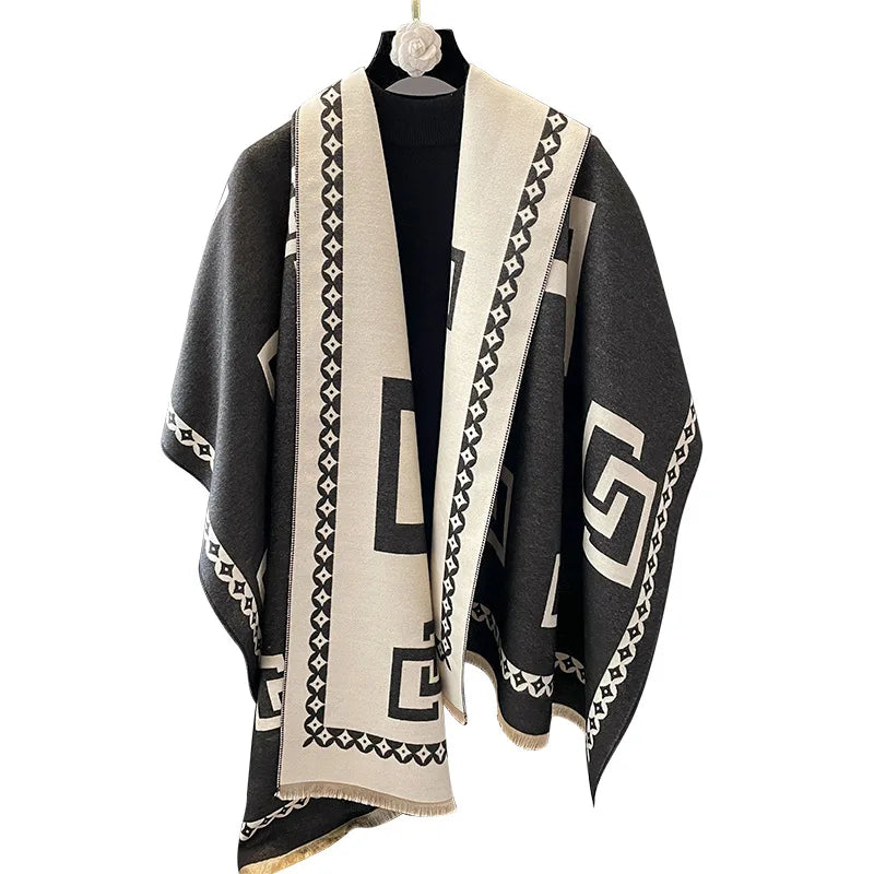 High-End Fashion New Style Women's Geometric Scarf Versatile Thickened Autumn & Winter Neck Warmer Shawl Soft and Comfortable