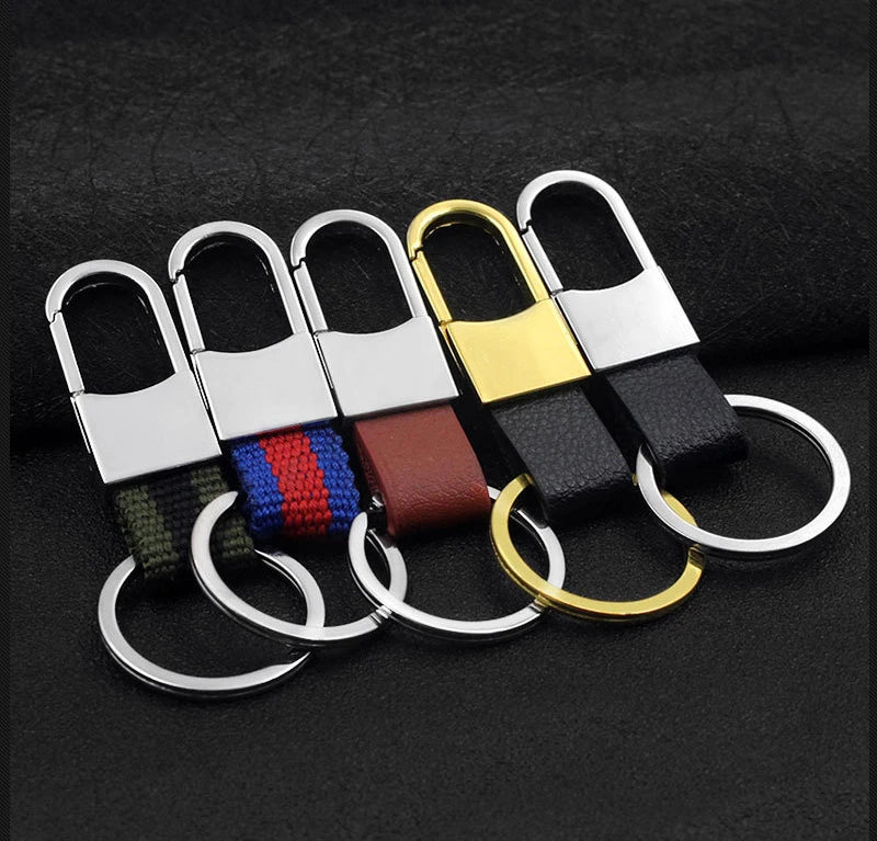 Custom Promotional Gift Car Keychain Fashion Design Business Mens Black Leather Key Chain Metal Key Ring