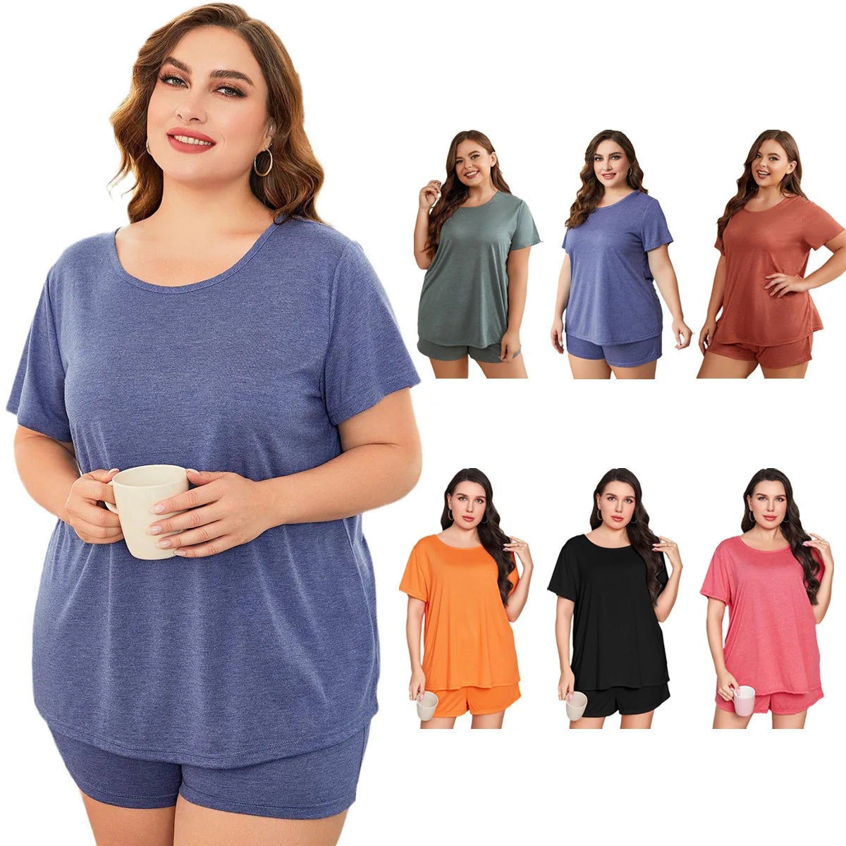Wholesale Plus Size Pajamas Short Sets Women's Night Clothes Oversized Sleepwear
