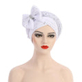 Customized logo Multifunctional Muslim Hijab Space Layer Stamping Diamond Stacked Layer With Bow Cap Wrap Head Cap Muslim Cap