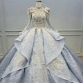 For Jancember WN047 Luxury Evening Ball Gowns Dress High Neck Puff Sleeve Illusion Sequined Beaded Appliqued with Lace Waistline