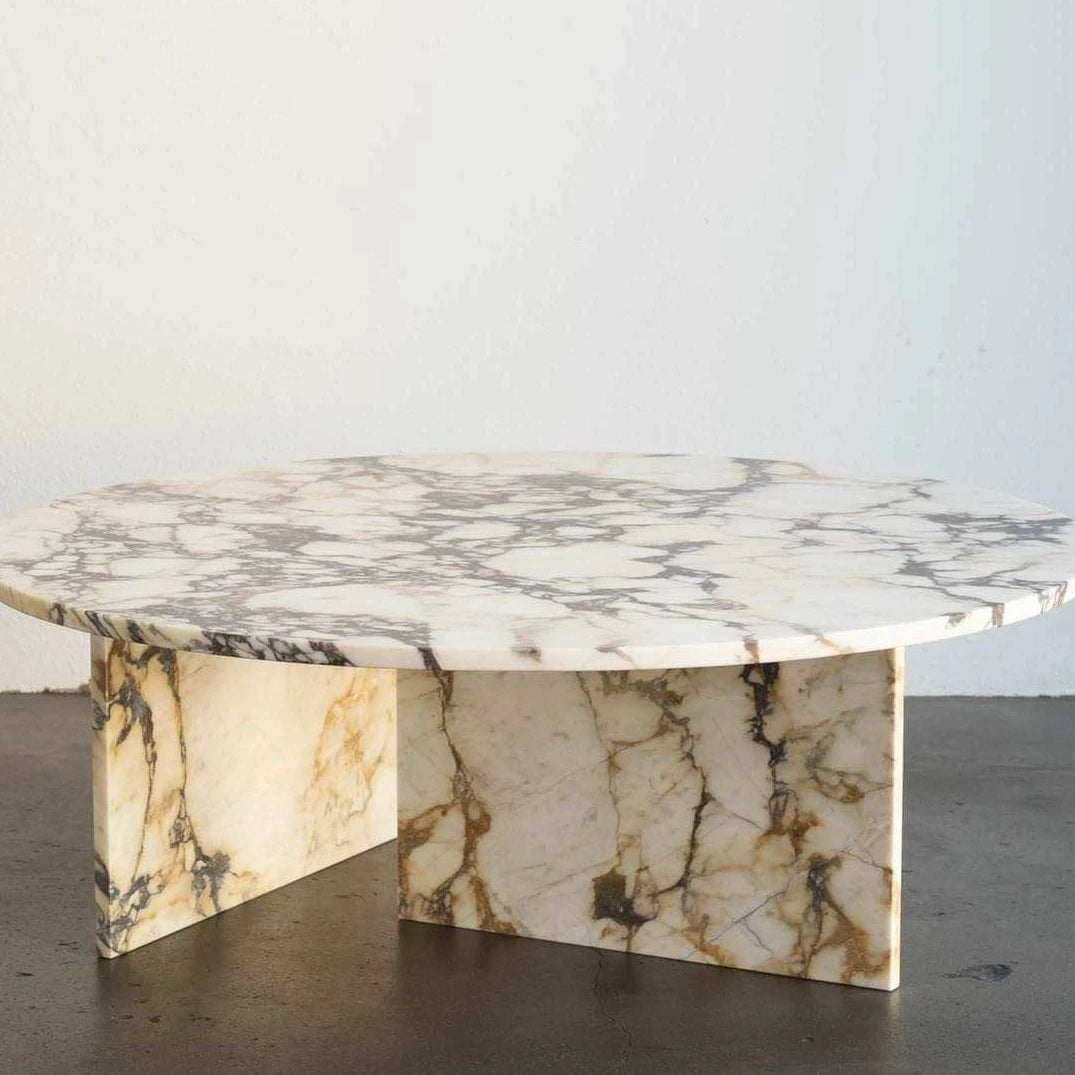 Modern Living Room Round Table Calacatta Violet Side Round Table Luxury Viola Marble Plinth T Frame Marble Side Coffee Table