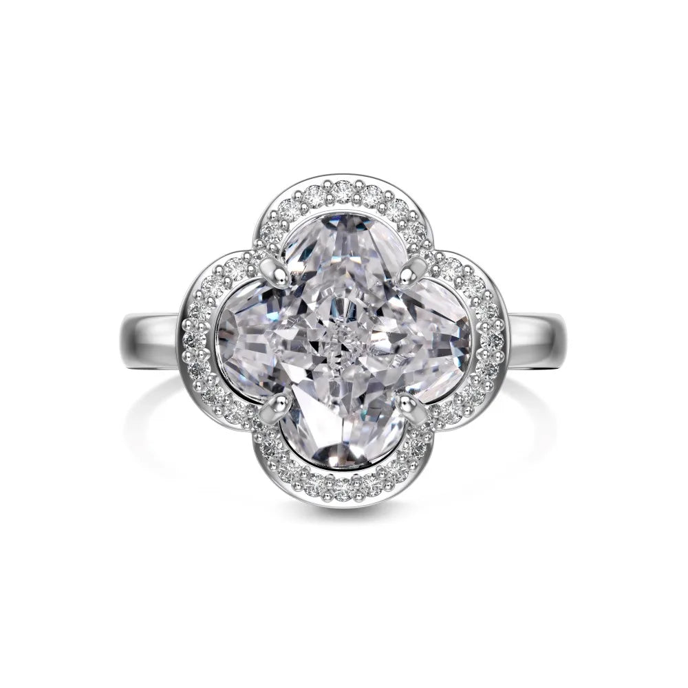 Dylam Factory Wholesale Luxury Four Leaf Clover Design Cubic Zirconia Ring S925 Sterling Silver Rings for Women Girl Jewelry Set