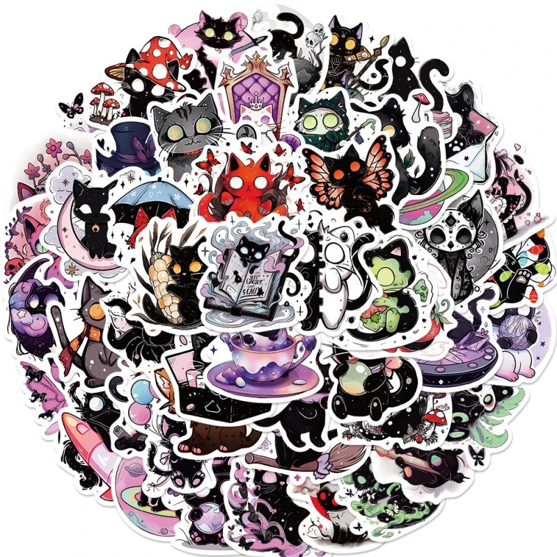 Panic Soul Cats Cartoon Stickers 50pcs Pack for Water Bottles Hydroflask Laptop Skateboards Notebooks Horrible Design