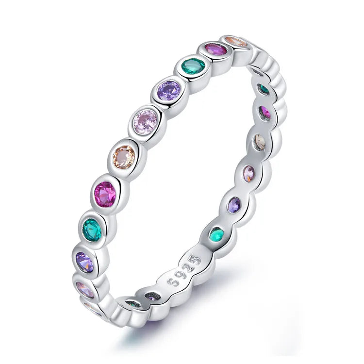New Design Colorful Lucky Rainbow Zircon Sterling Silver 925 Finger Rings