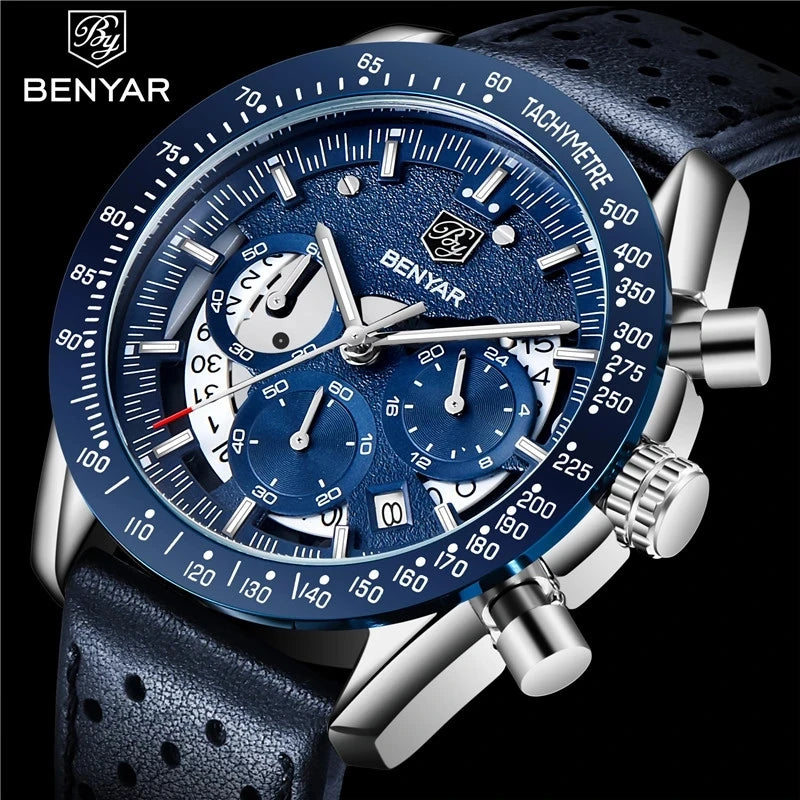 BENYAR Watch 5120 Stainless Steel Fashion Sport Watch Men Luxury Chronograph Clock Waterproof Men's Wristwatch Relogio Masculino