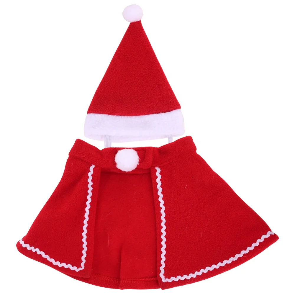 Classic Christmas Dog Cape with Santa Hat Family Pet-Friendly Polyester Christmas Decoration