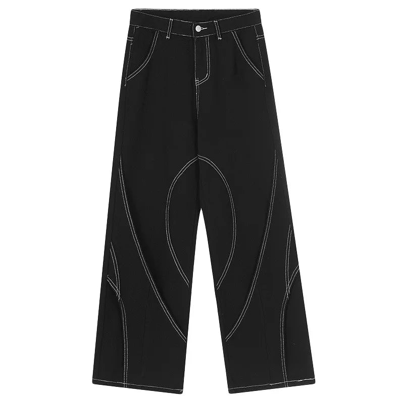 Solid Color Multi-Line Design Cala Jeans Masculina Alta Qualidade Tapered Jeans Baggy