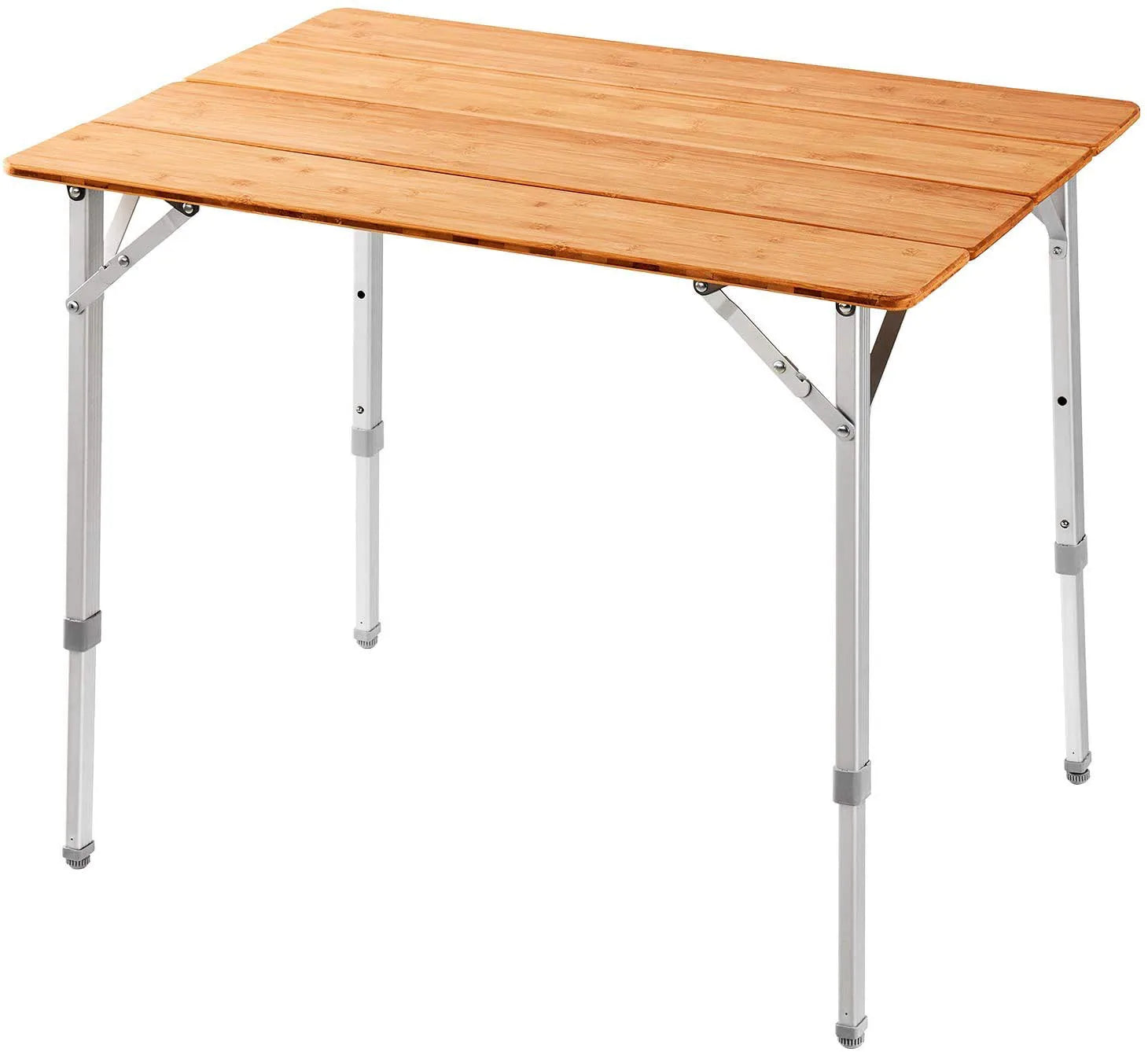 Bamboo Folding Camping Table 4 Folds Lightweight with Adjustable Height Aluminum Legs  in Carry Bag for  Outdoor Picnic Beach