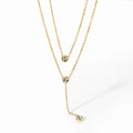 18K Gold Stainless Steel Y Shaped Dainty Chain Double Layer Shiny Cubic Zirconia Lariat Necklaces MegaBDM