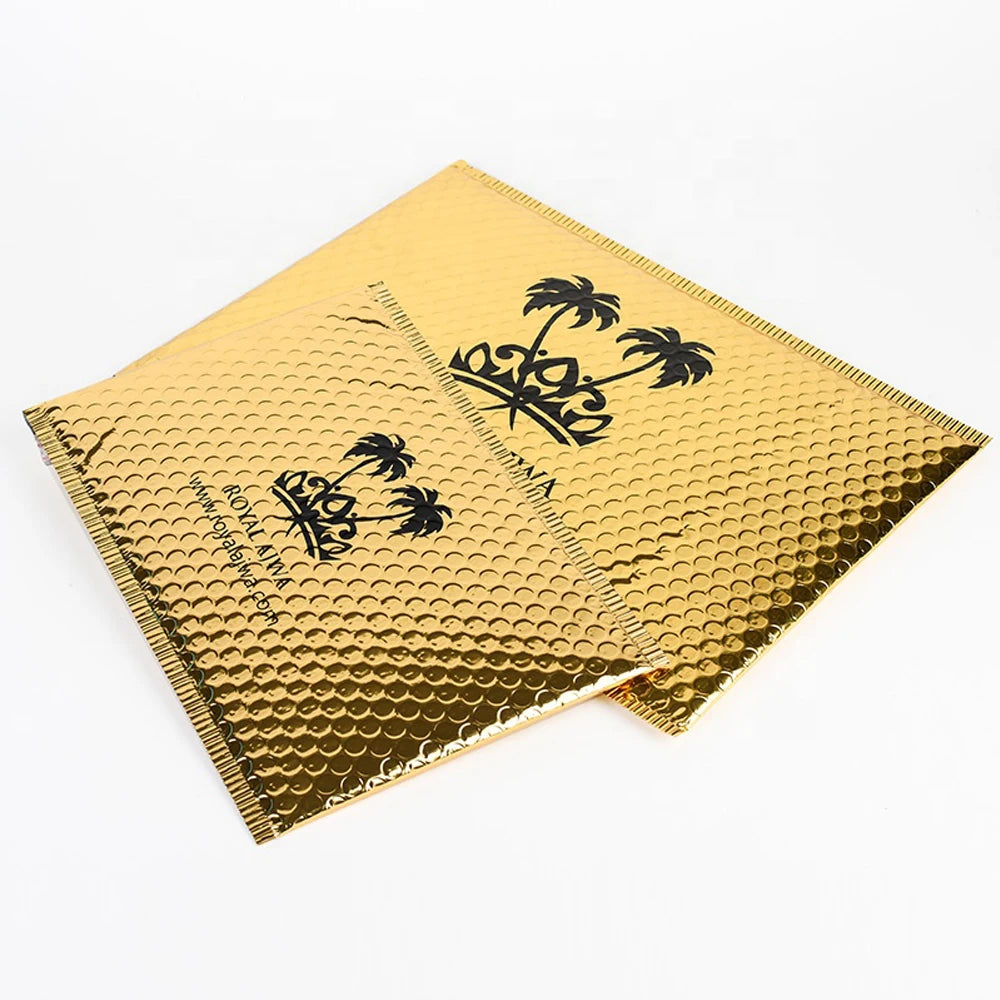Low Moq Metallic Poly Mailers Custom Logo Gold Bubble Mailers Yellow Gold Bubble Air  Wrap Envelope