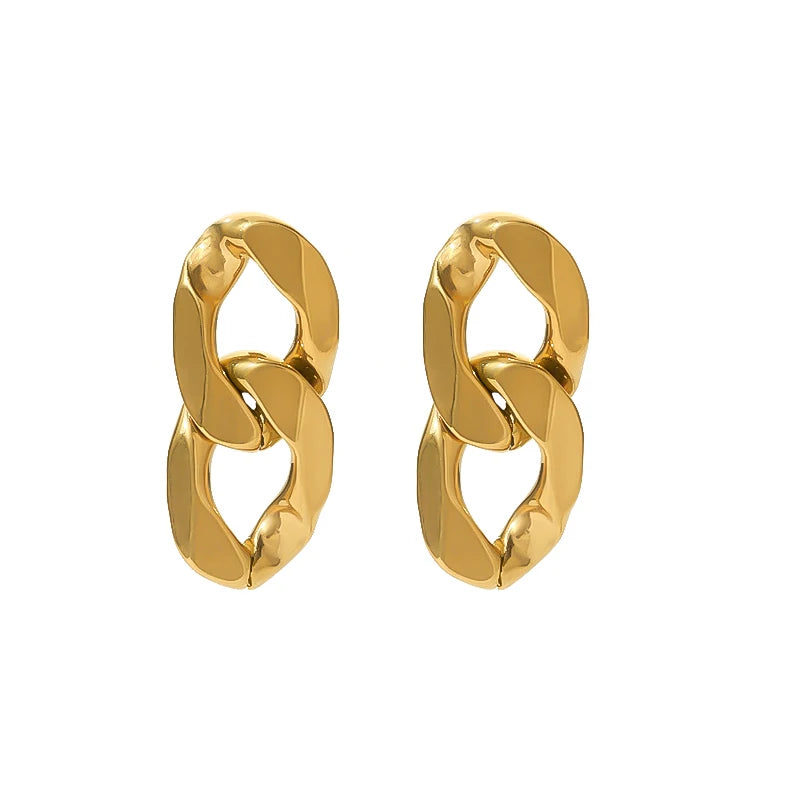 Minimalist Stainless Steel 18K Gold Plated Double Thick Link Chain Earrings Non Tarnish Jewelry for Women