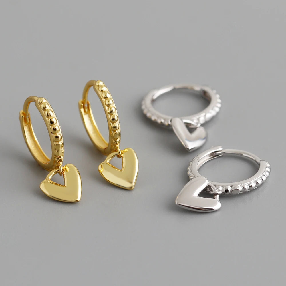 Ins Fashion 925 Silver Plain Simple Heart Hoop Earrings Jewelry 18K Gold Plated Sterling Silver  Hoop Earrings for Women