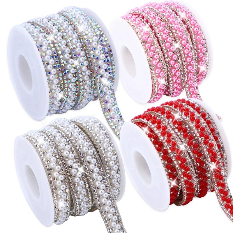 Hot Selling Pearl Rhinestone Applique Roll Trim Non Hot Fix White Flatback Sheet Strip Dress Belt Decoration Clothing