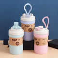 Custom Logo Wheat Fiber Food Grade Double Wall Microwave Coffee Mug Wheat Straw Key Lock Seal Portable Soup Cup