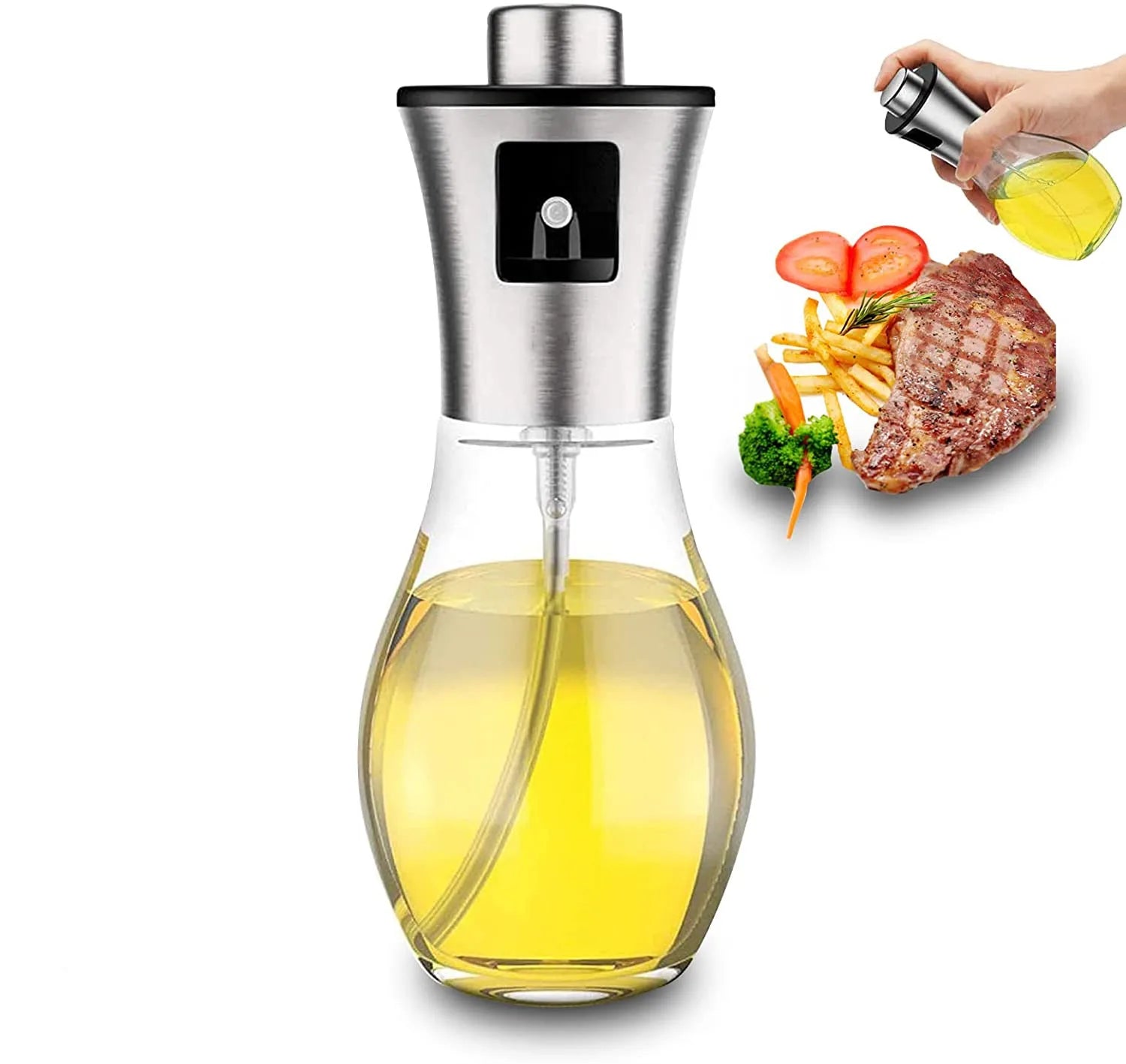 BBQ Cooking Glass Kitchen Tool Bottle Olive Oil & Vinegar Sprayer Metal Leak-Proof Oil Dispenser for Home Use