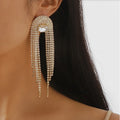 Luxury Gold Plated Crystal Tassel Earrings for Women Long Drop Rhinestone Dangle Statement Bride Wedding Jewelry Made of Alloy