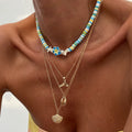 2Pcs/Set Boho Scallop Starfish Pendant Colorful Flower Necklace for Women Trendy Ladies Daily Choker Accessories Fashion Jewelry