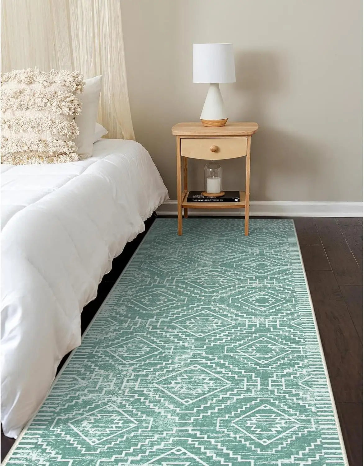 2x6 Washable Geometric Carpet for Entryway Moroccan Black Kitchen Runner Rug Non-Slip Bohemian Soft Bathroom Throw Mat