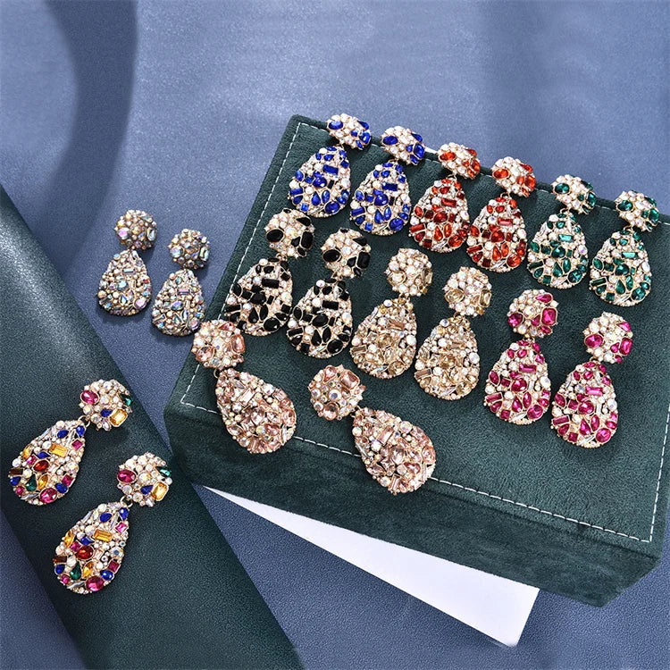 Wholesale Christmas Oval Exaggeration Retro Fashion Rhinestones Diamonds Statement Long Drop Earrings